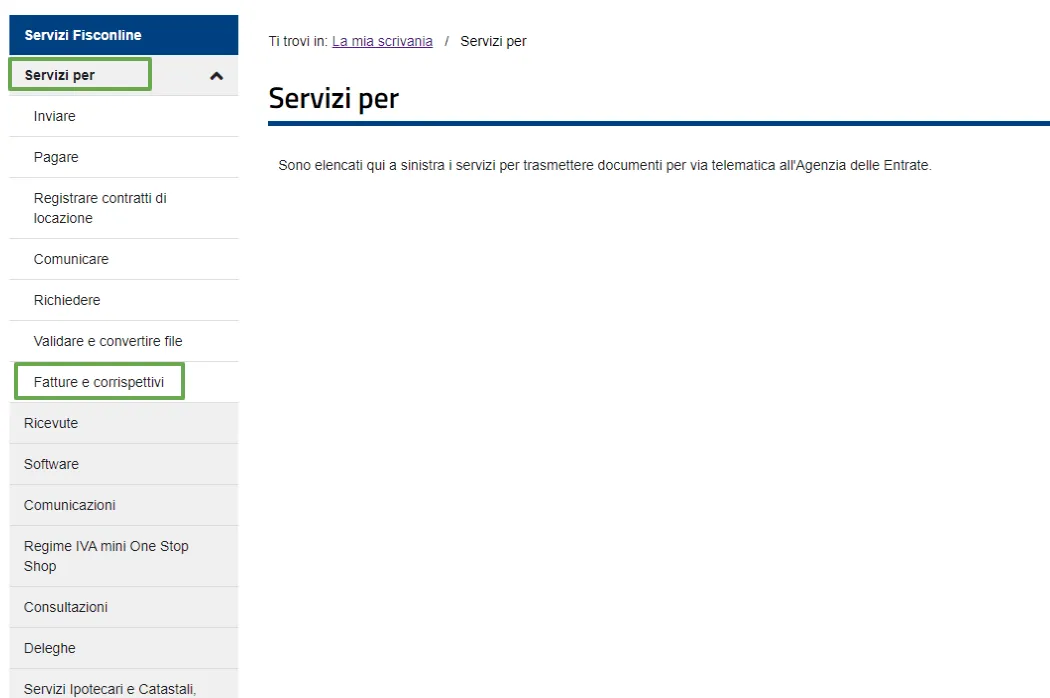 Selezione servizi fatture